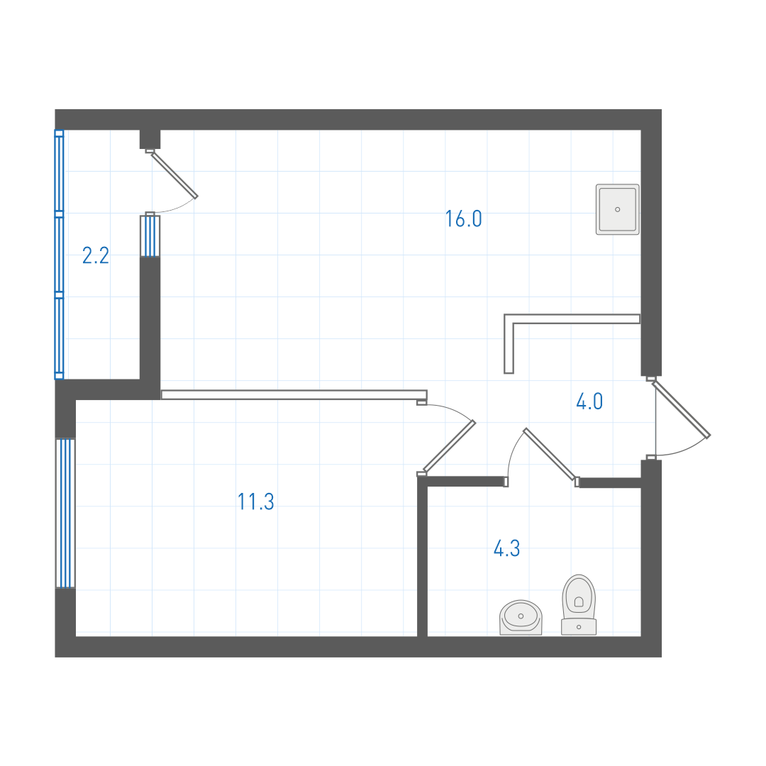 1 комнатная квартира № 2.1.6.11