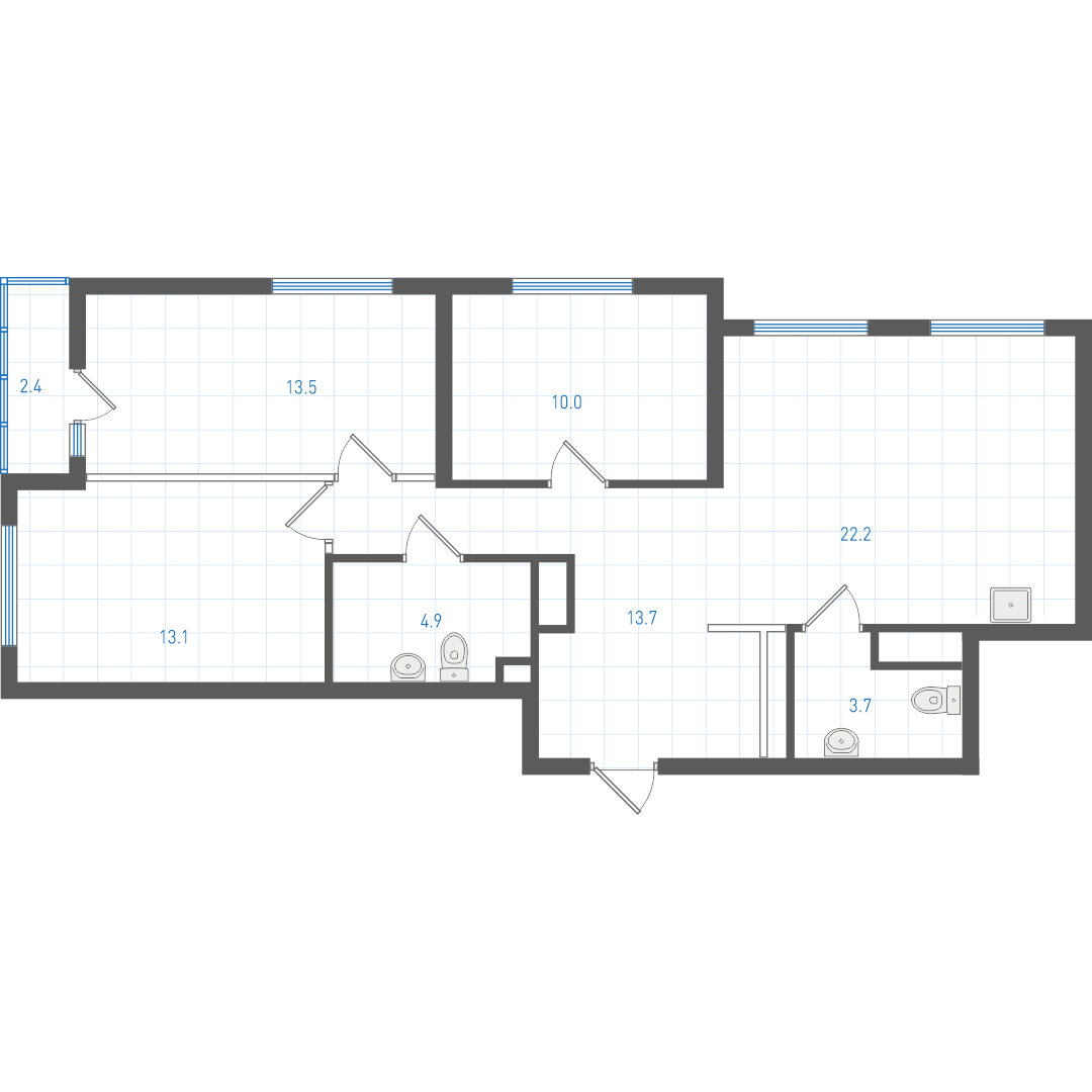 3 комнатная квартира № 4.1.10.4