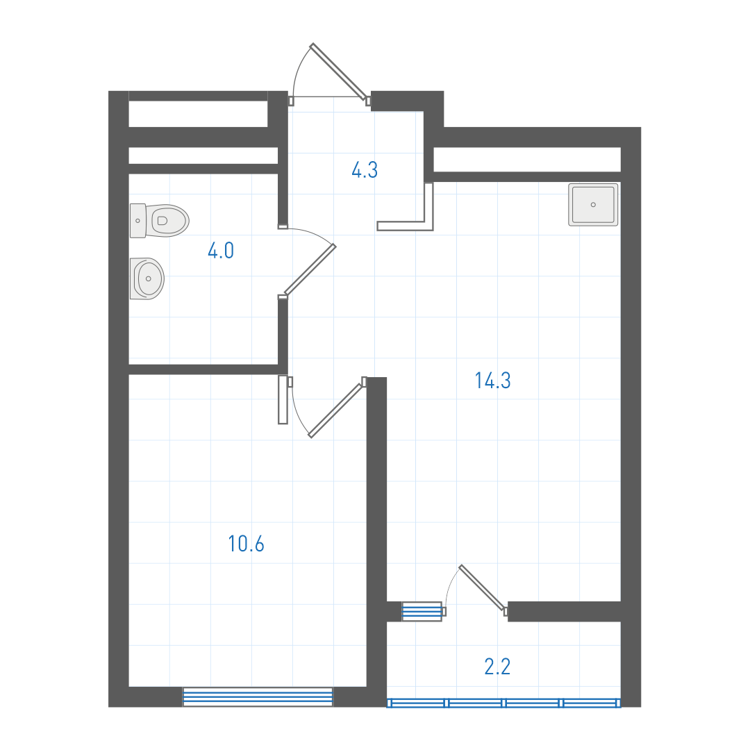 1 комнатная квартира № 5.2.7.16