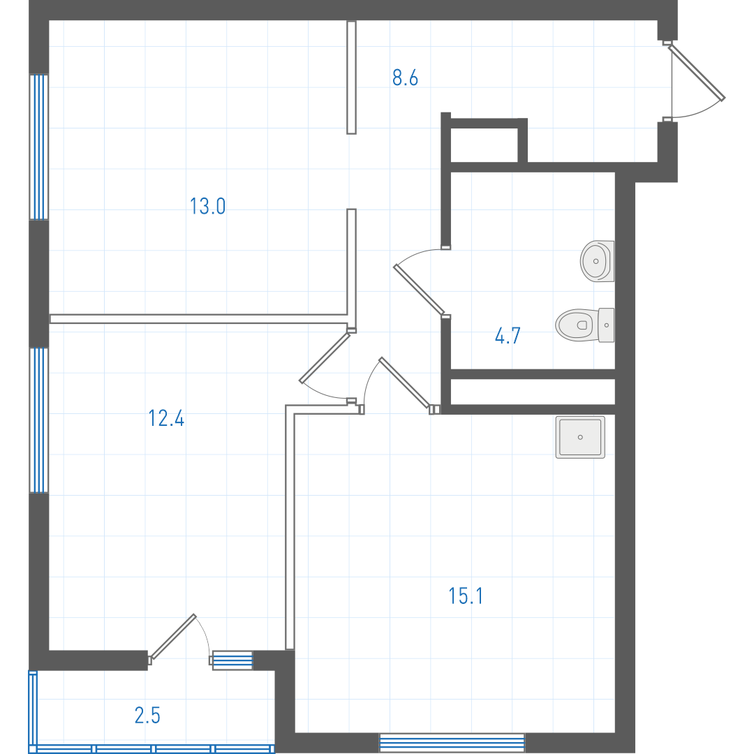2 комнатная квартира № 4.1.7.15