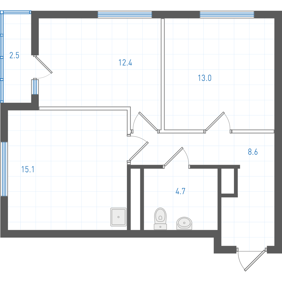 2 комнатная квартира № 2.1.7.11