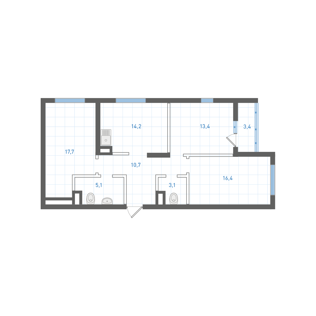 3 комнатная квартира № 1.7.3.2