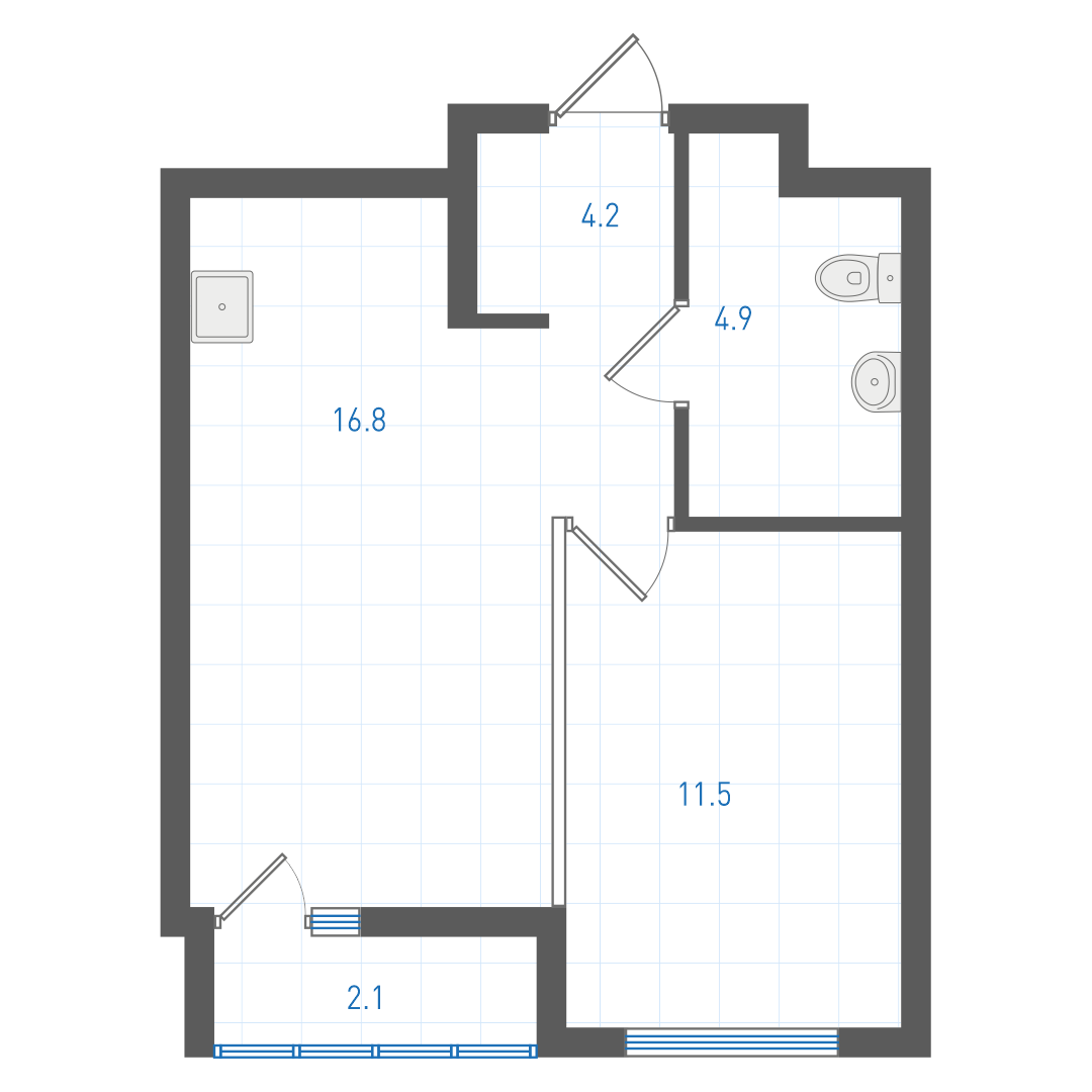 1 комнатная квартира № 2.1.2.5