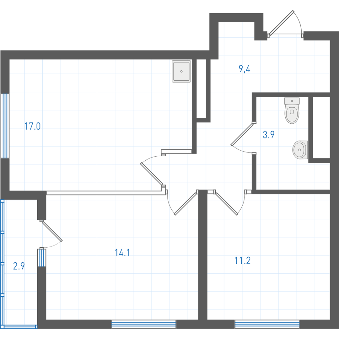 2 комнатная квартира № 2.1.4.2