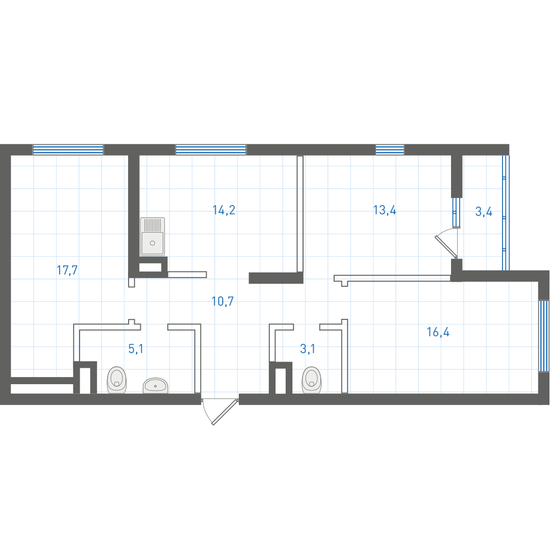 3 комнатная квартира № 1.7.3.3