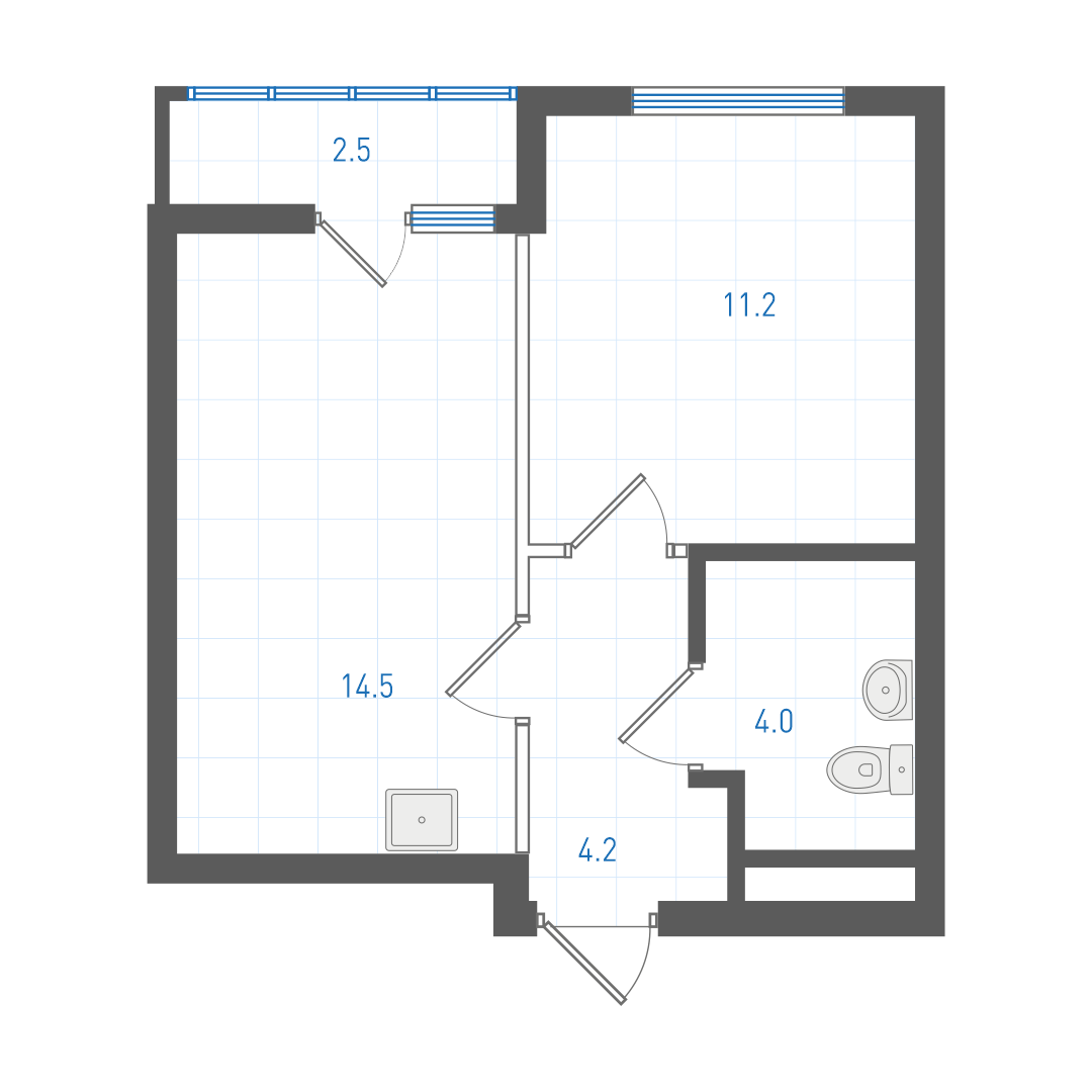 1 комнатная квартира № 5.1.4.14