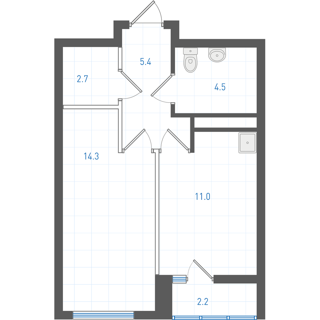 1 комнатная квартира № 2.1.3.23