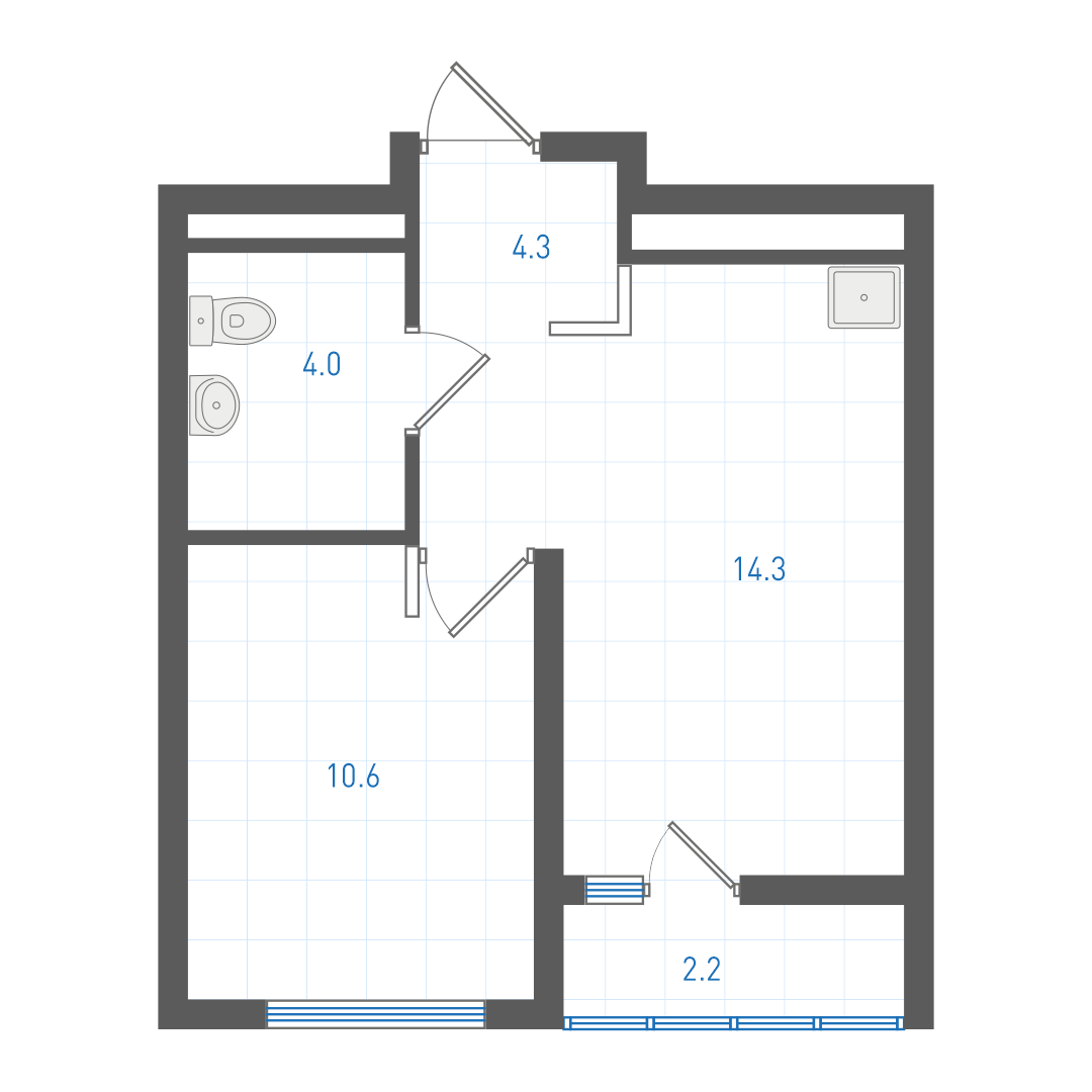 1 комнатная квартира № 5.2.7.2