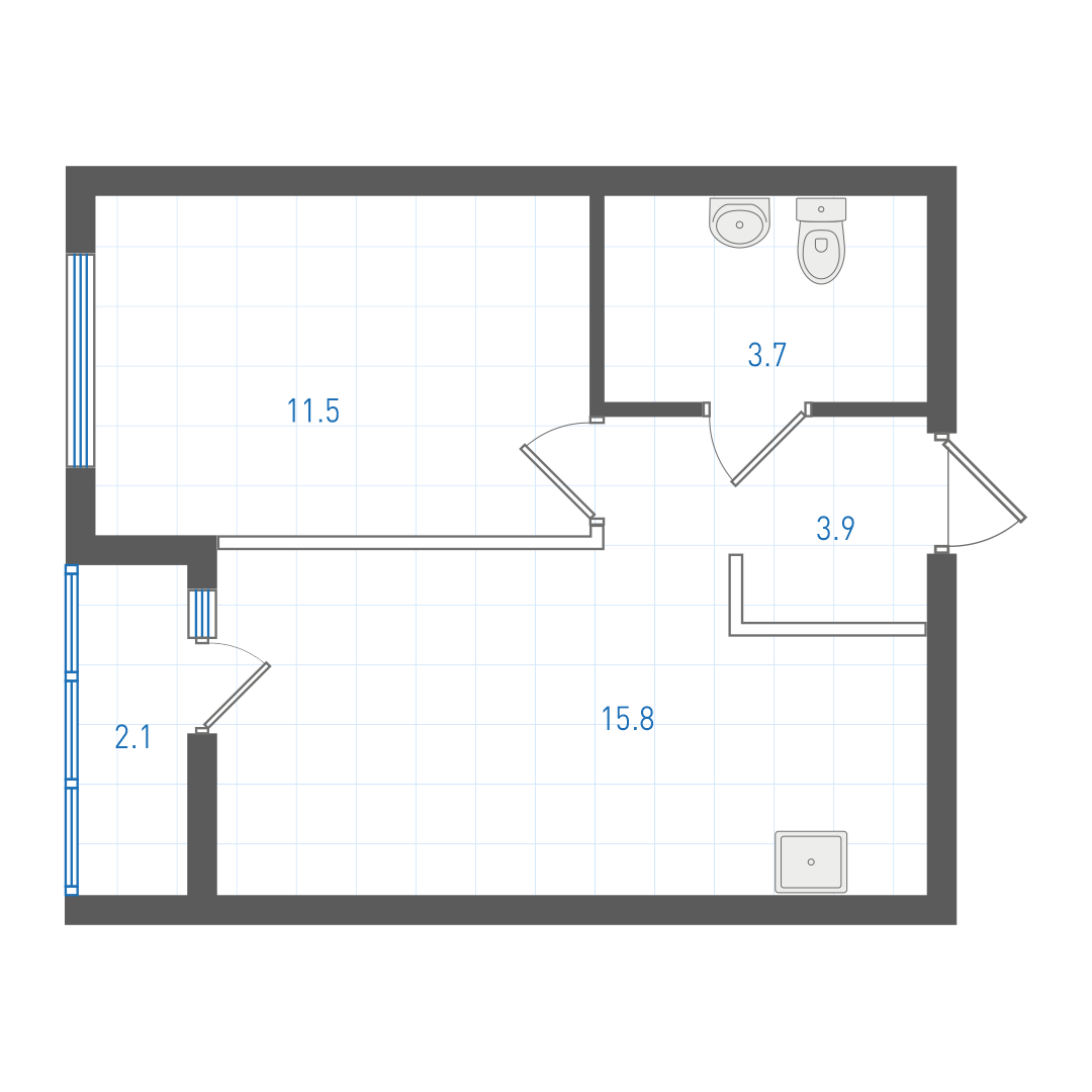 1 комнатная квартира № 3.1.8.5