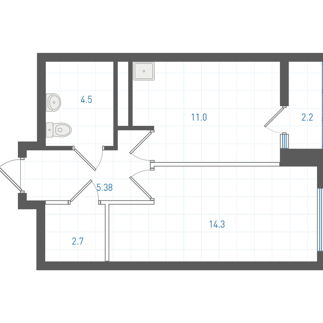 1 комнатная квартира № 4.1.3.3
