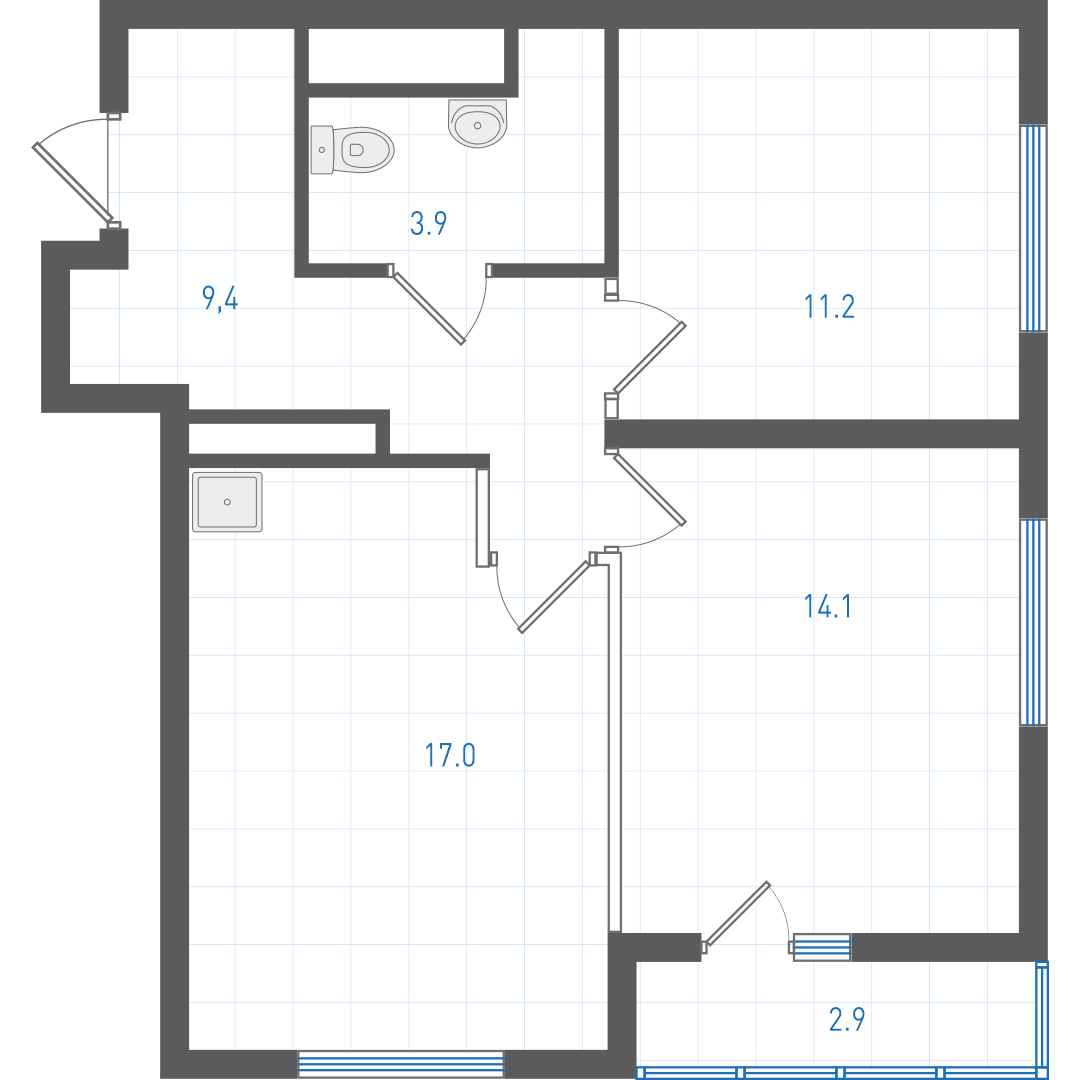 2 комнатная квартира № 4.1.4.7