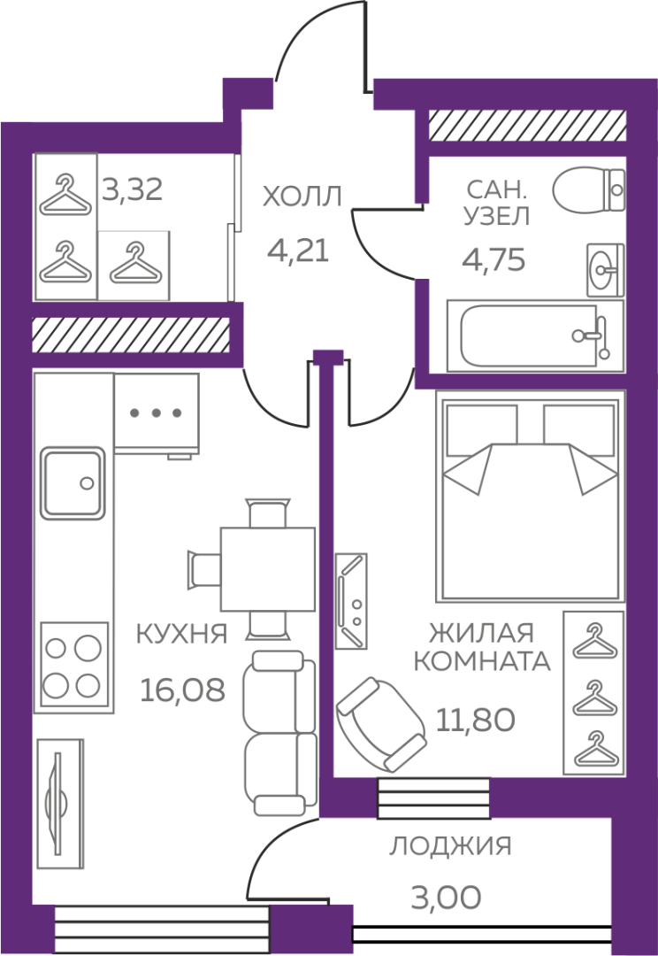 1 комнатная квартира № 1.6.03.27