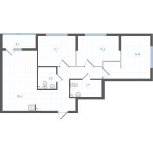 3 комнатная квартира № 3.1.1.2