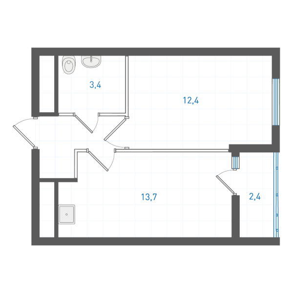 1 комнатная № 2.2.3.19