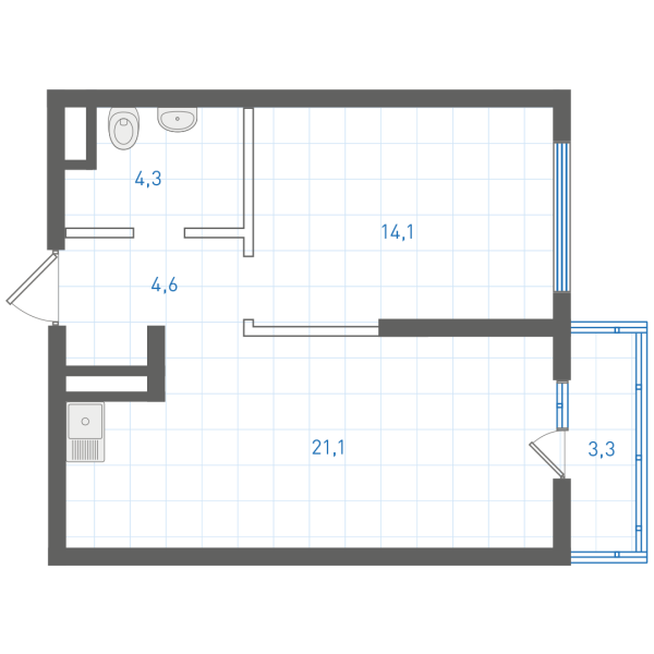 1 комнатная № 1.3.4.11