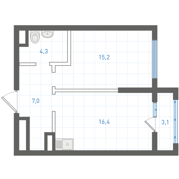 1 комнатная № 1.2.4.3