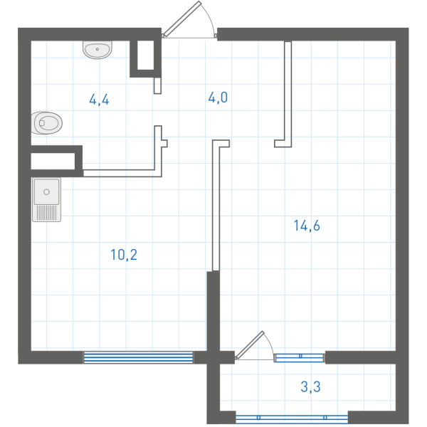 1 комнатная № 1.5.6.8