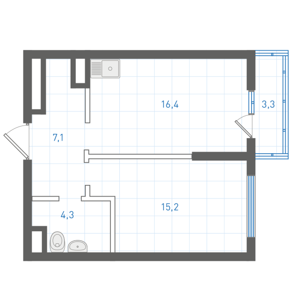 1 комнатная № 1.2.3.2
