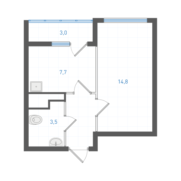 1 комнатная № 1.2.15.19