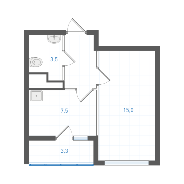 1 комнатная № 1.3.4.19