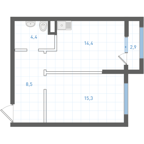 1 комнатная № 1.10.2.9