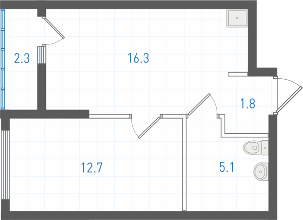 1 комнатная № 1.1.2.2