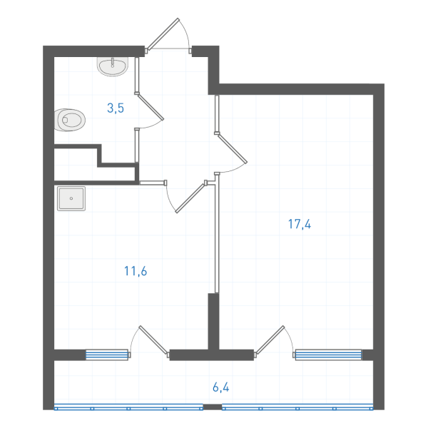 1 комнатная № 1.3.10.19