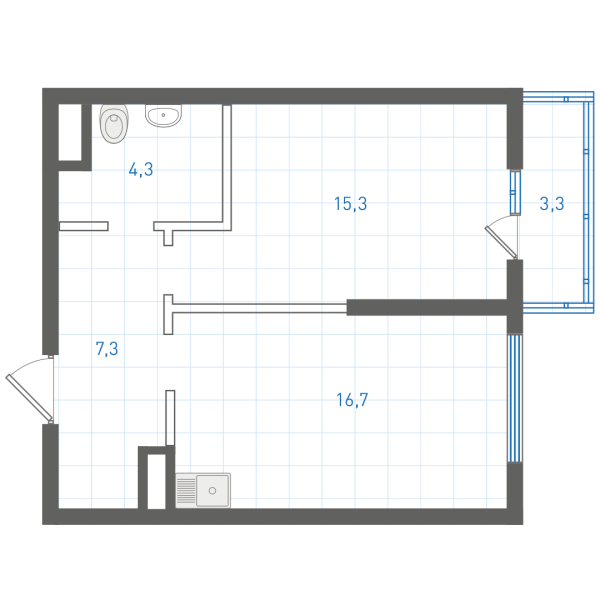 1 комнатная № 1.3.2.9