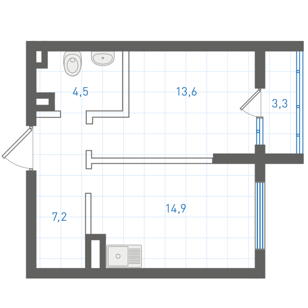 1 комнатная № 1.7.5.2