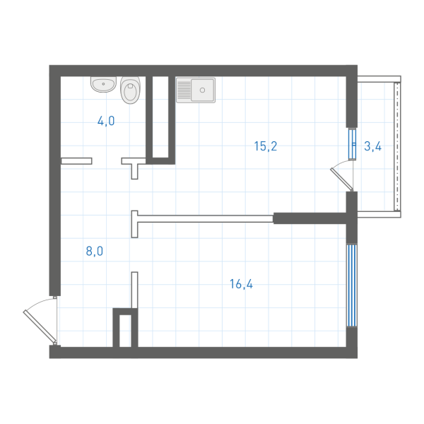 1 комнатная № 1.2.2.11