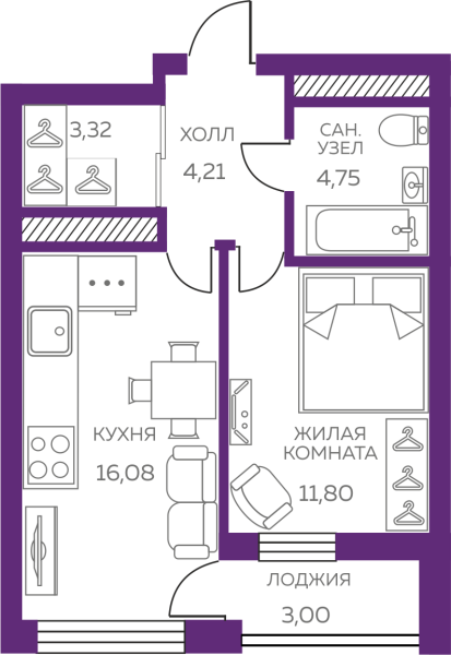 1 комнатная квартира № 1.6.03.29