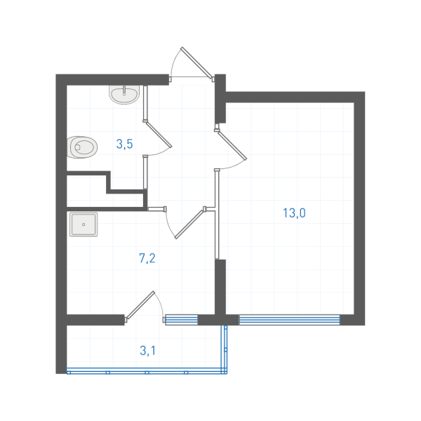 1 комнатная № 1.2.6.21