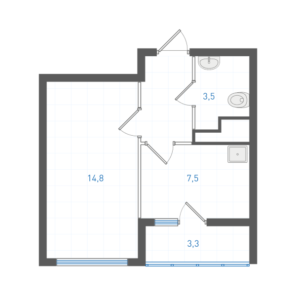 1 комнатная № 1.2.13.22