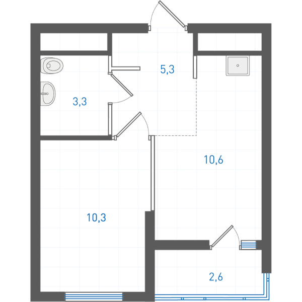 1 комнатная № 2.2.6.19