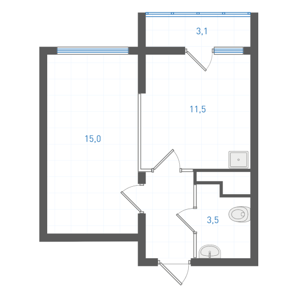 1 комнатная № 1.1.13.21