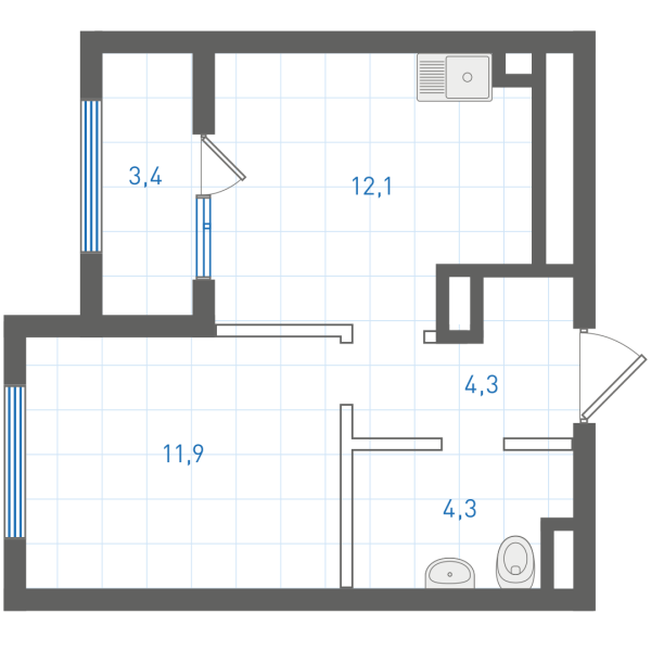 1 комнатная № 1.10.7.4