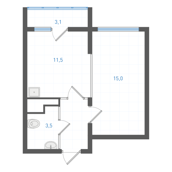 1 комнатная № 1.4.4.15