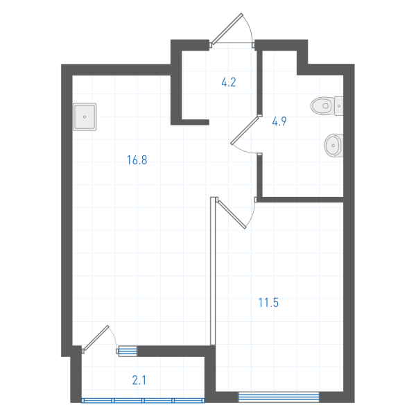 1 комнатная № 2.1.2.8
