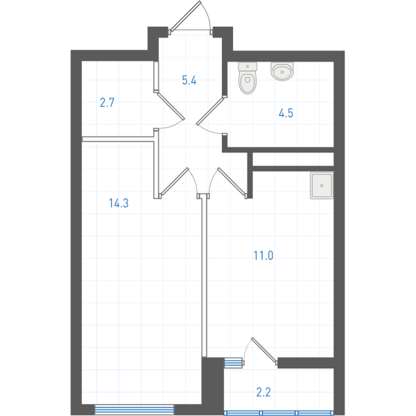1 комнатная № 2.1.3.3