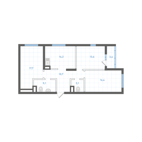 3 комнатная квартира № 1.7.3.2