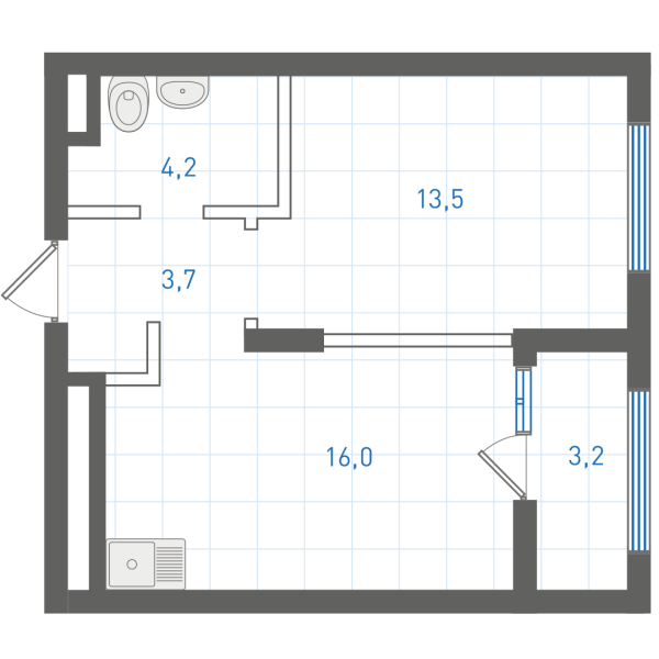 1 комнатная № 1.9.3.6