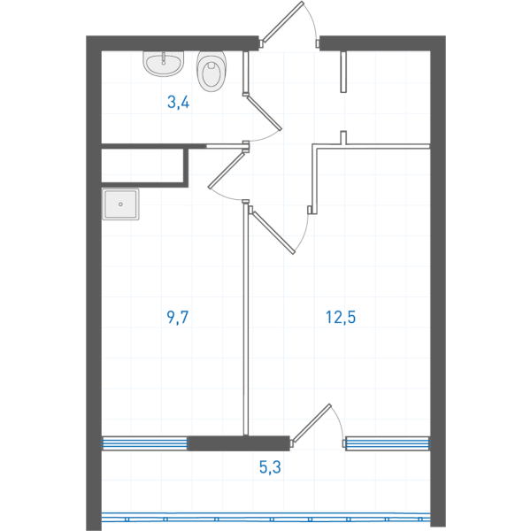 1 комнатная № 1.1.9.25