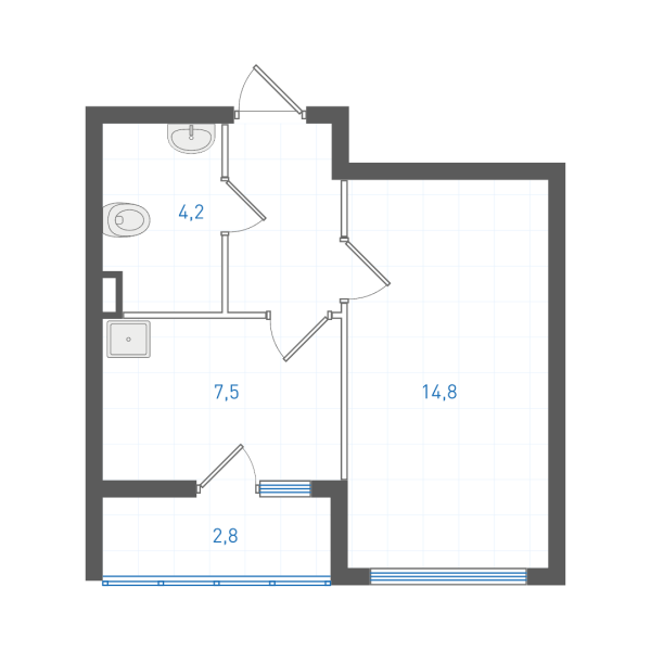 1 комнатная № 1.3.4.1
