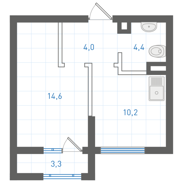1 комнатная № 1.7.1.4