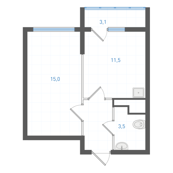 1 комнатная № 1.3.13.17