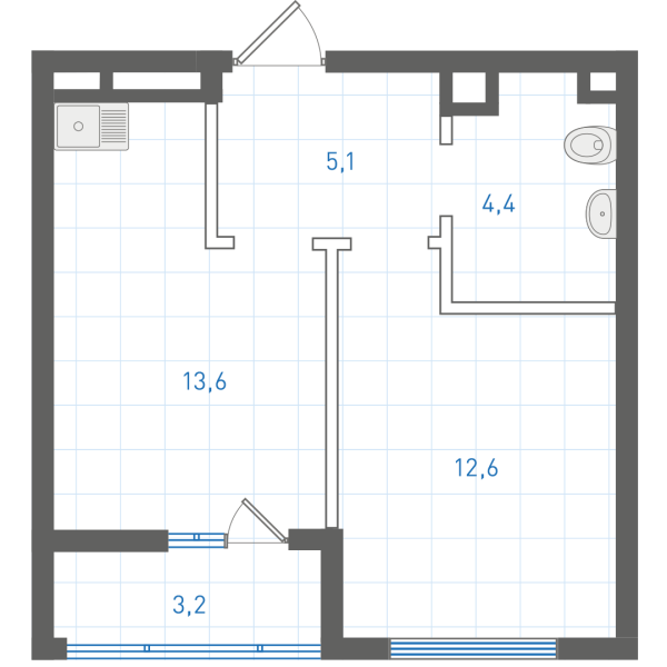1 комнатная № 1.1.2.3