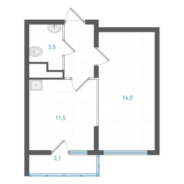 1 комнатная № 1.4.6.22