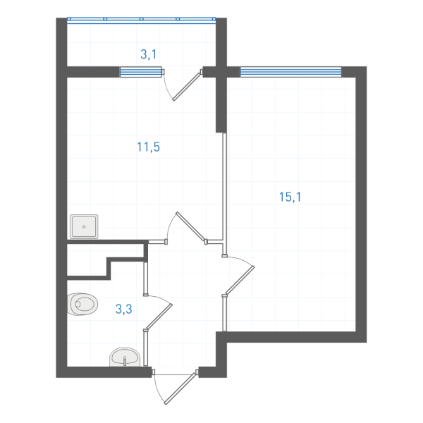 1 комнатная № 1.2.4.14