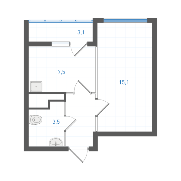 1 комнатная № 1.4.15.22
